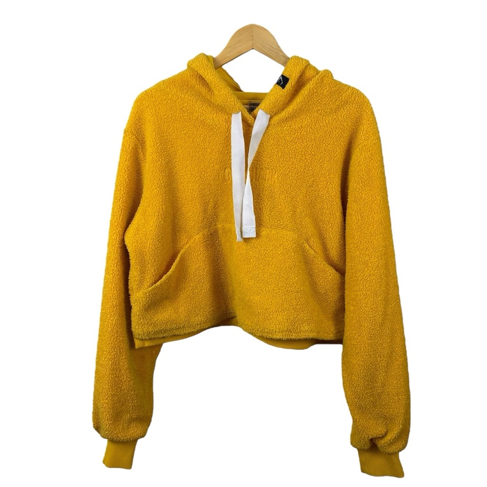 GymShark Crop Hoodie Size Medium Golden Yellow Fuzzy
